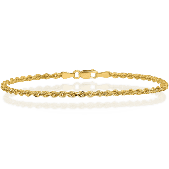 14K Solid Yellow Gold 2.25mm Rope Chain Anklet Summer Beach Foot Ankle Bracelet