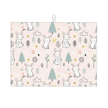 

Large Dish Drying Mats for Kitchen Counter - Bohemian Simple Funny Cute Rabbit 18x24In Anti-Slip Absorbent Microfiber Drying Mat for Kitchen Counter Mat Dish Rack Mat with Hanging Loop