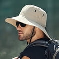 thumbnail image 3 of harmtty Windproof Bucket Hat Men Summer Sun Hat Windproof Strap Wide Brim Anti uv Sun Foldable Portable Gardening Fishing Travel Outdoor Fisherman Khaki, 3 of 6
