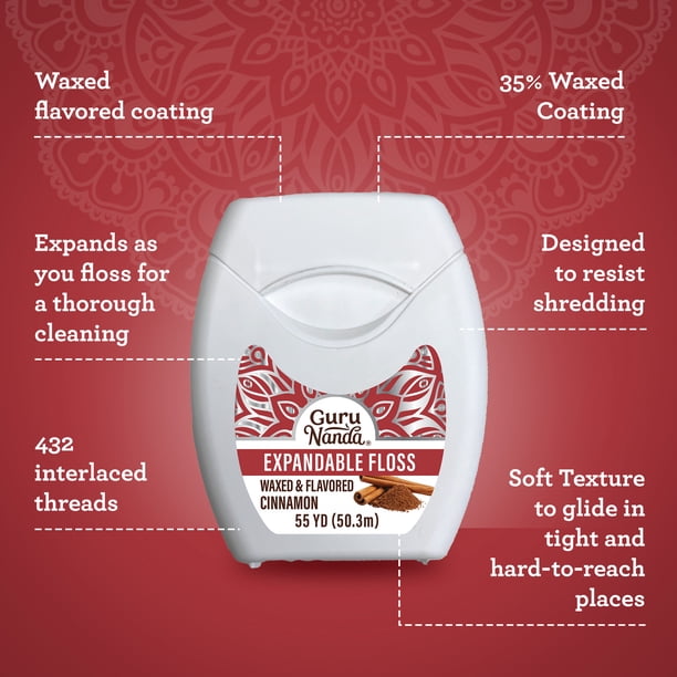 GuruNanda Expandable Waxed Dental Floss, Cinnamon Flavor, 55 Yards