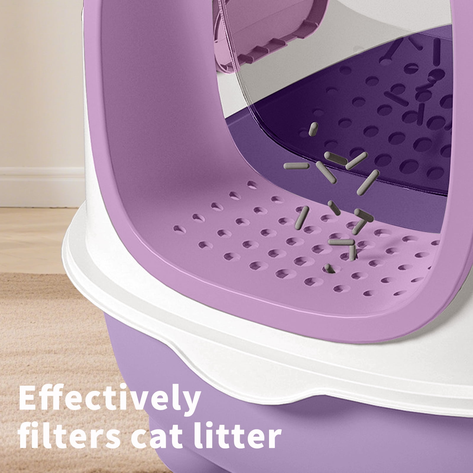 Open Transparent Cat Litter Box, Large Indoor Easy Entry Kitty Litter Pan with Litter Scoop, Ventilated Sleek Modern Decorative Pet Toilet Durable Safe for Household Cats