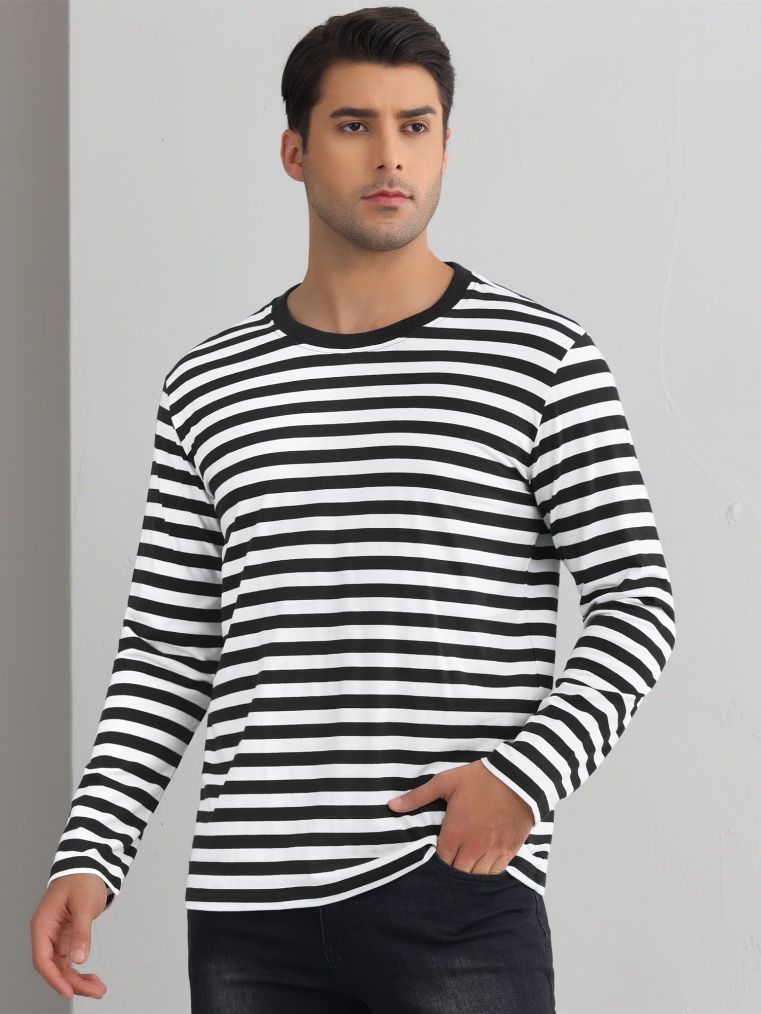 DARING DIVA Men's Striped Sweatshirts Stripes Long Sleeve Casual T-Shirt XL Black White