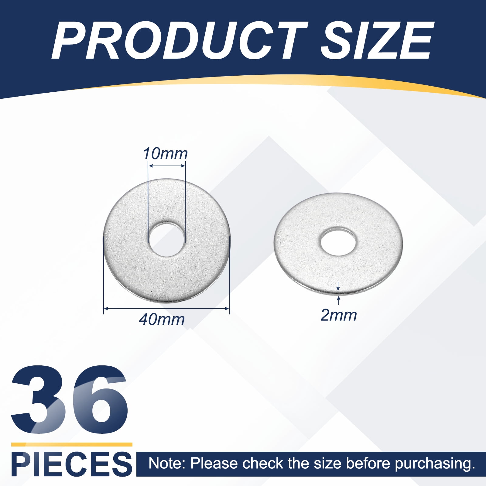Uxcell M10 x 40mm Metal Screw Washers Set, 36Pcs 304 Stainless Steel Flat Washers