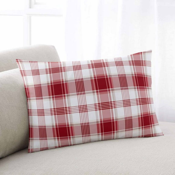 Red Checkered Throw Pillow Covers, Red White Plaid Farmhouse Soft Breathable Pillow Cases with Invisible Zipper for Sleeping, King Size Pillowcases for Couch Bed Sofa Chair 20x36 Inches