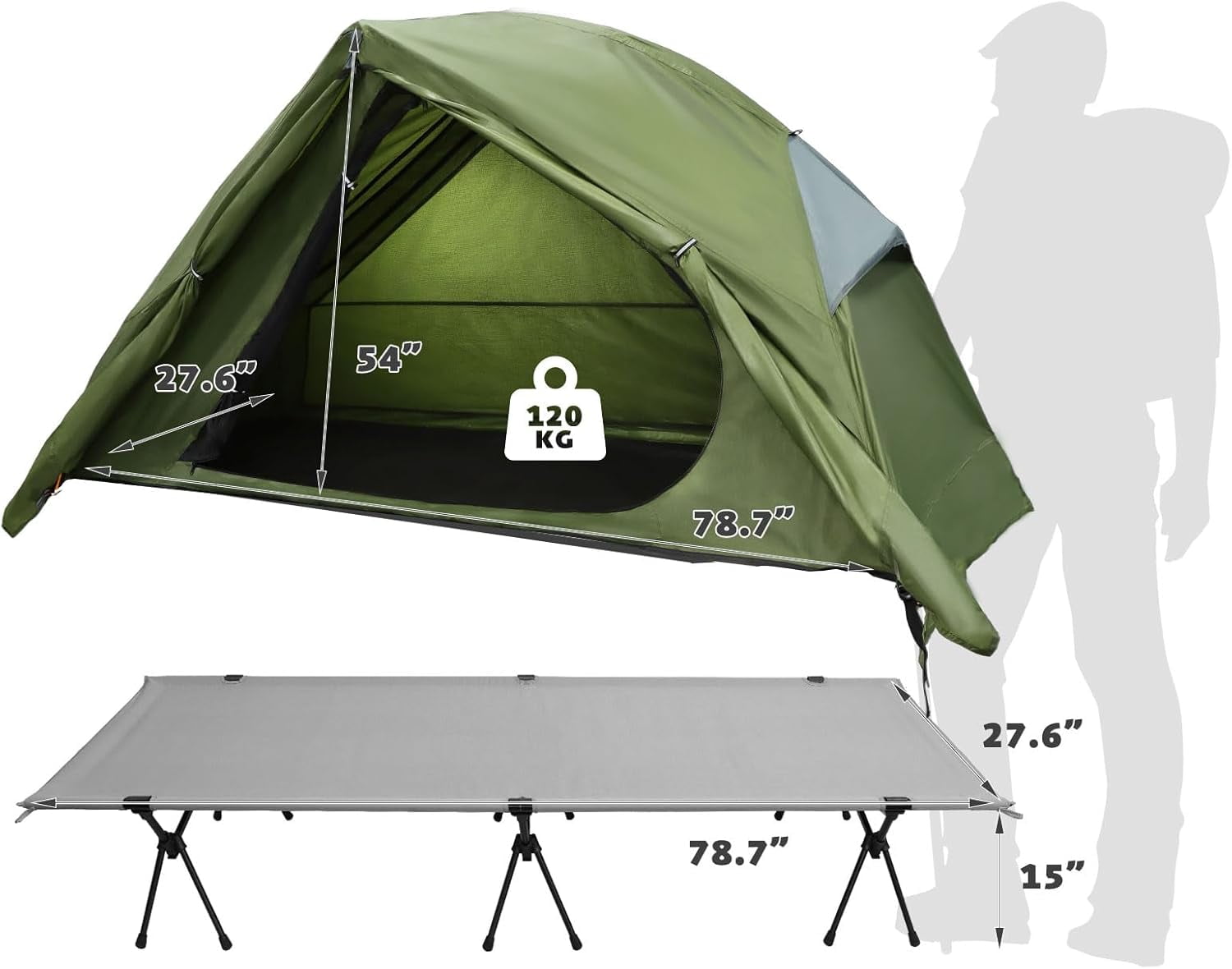 Arctic Lemmings 4-in-1 Elevated Camping Cot Tent for 1 Person - Foldable and Portable Tent Set for Hiking, Camping & Outdoor Adventures