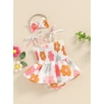 thumbnail image 5 of vera natura Baby Girl 2 Piece Set, Sleeveless Tie-Up Shirred Floral Romper Dress + 3D Bow Headband Summer Outfits, 5 of 9
