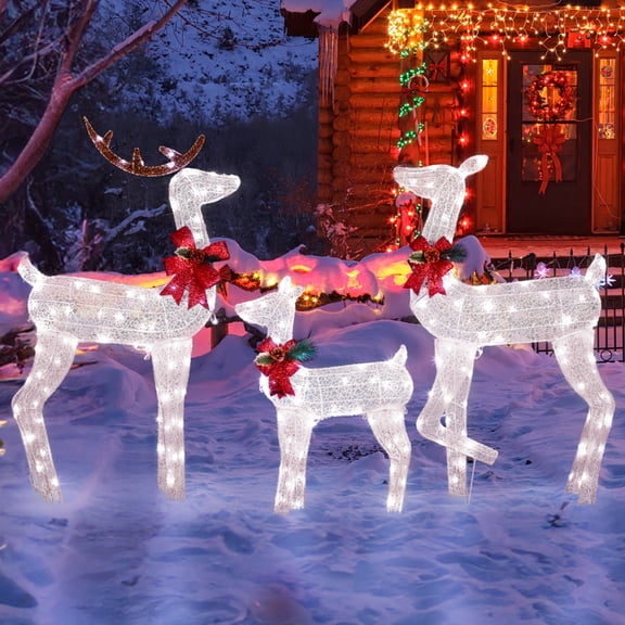 Ktaxon Lighted Christmas 4ft Reindeer Set Outdoor Yard Decoration Deer Set LED Lights 2D - Silver