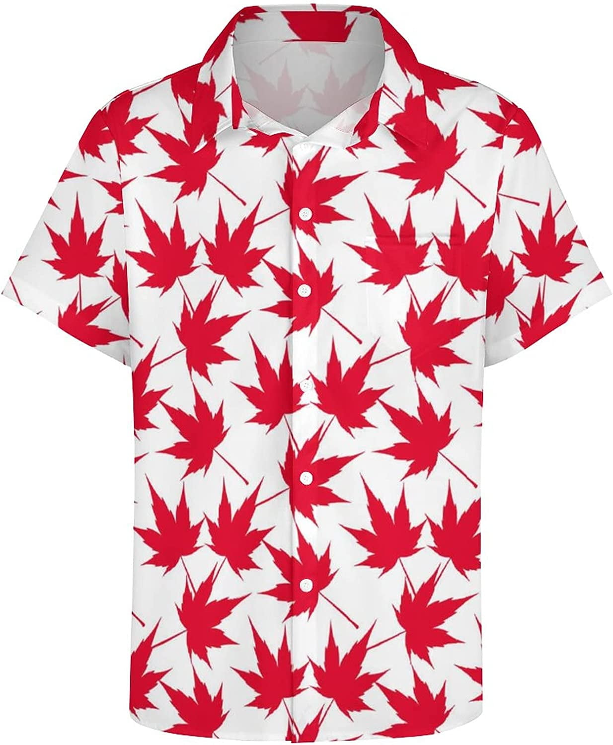 Maple Leaves Men's Hawaiian Shirt Red Yellow Fall Leaf Short Sleeves Button  Down Aloha Shirts Beach Dress Shirts