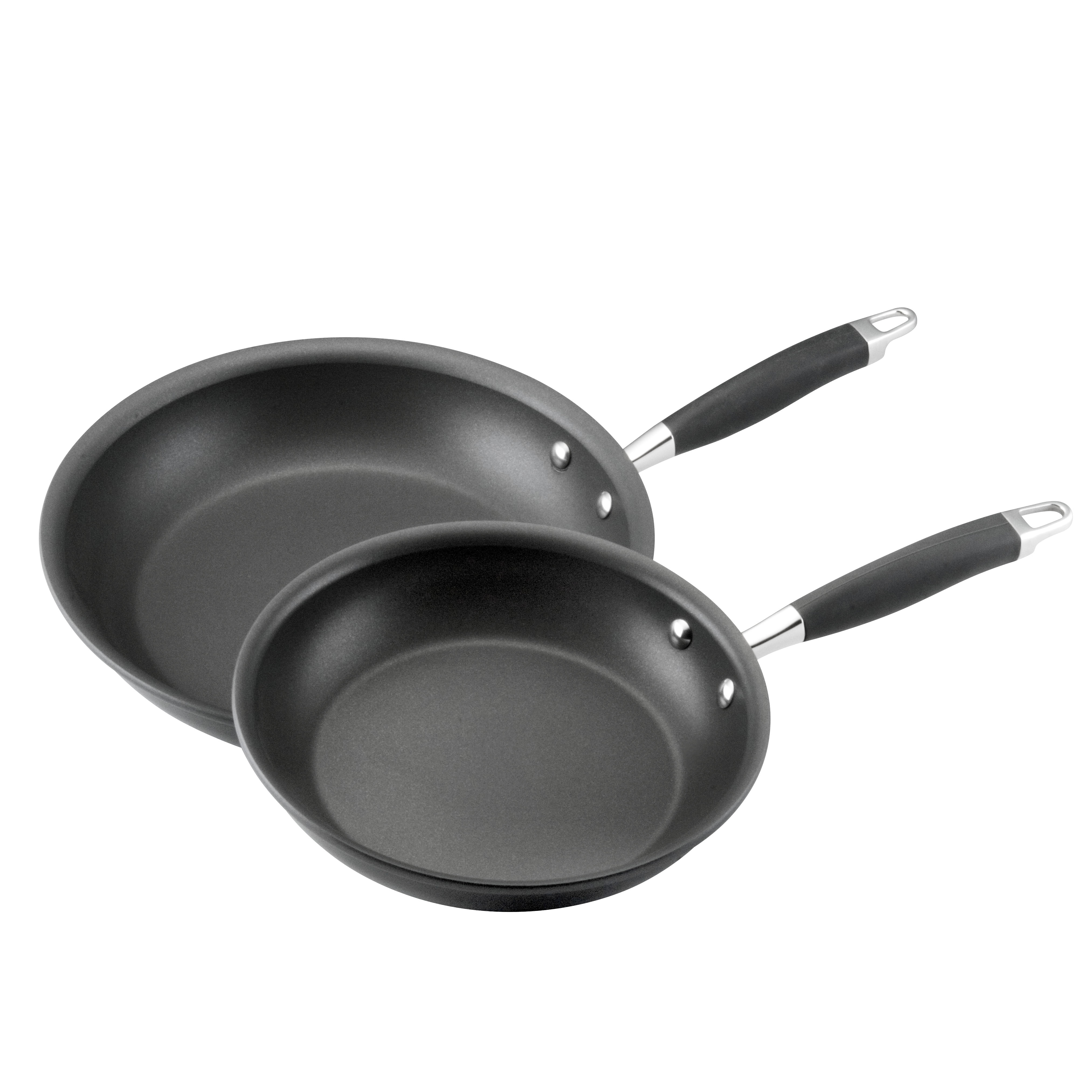 Black Anolon Smart Stack Hard Anodized Nonstick Frying Pan Set Hard Anodized Skillet Set 10 Inch and 12 Inch Fry Pan Set 