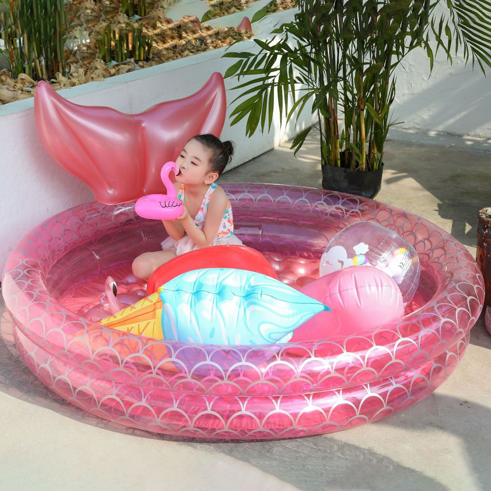 RUIG Inflatable Backyard Kiddie Mermaid Pools, Garden Round Swimming Pool for Kids, Kiddie Paddling Pool Indoor&Outdoor Baby Ball Pit Pool,Portable Inflatable Child/Children Little Pump Pool