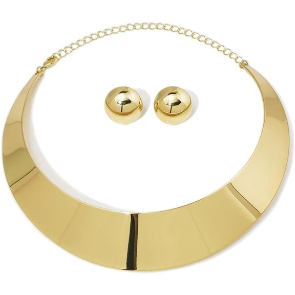 Chunky Gold Necklace Big Statement Chunky Necklace For Women African Tribe Wide Metal Choker Necklace Jewelry[o2934]