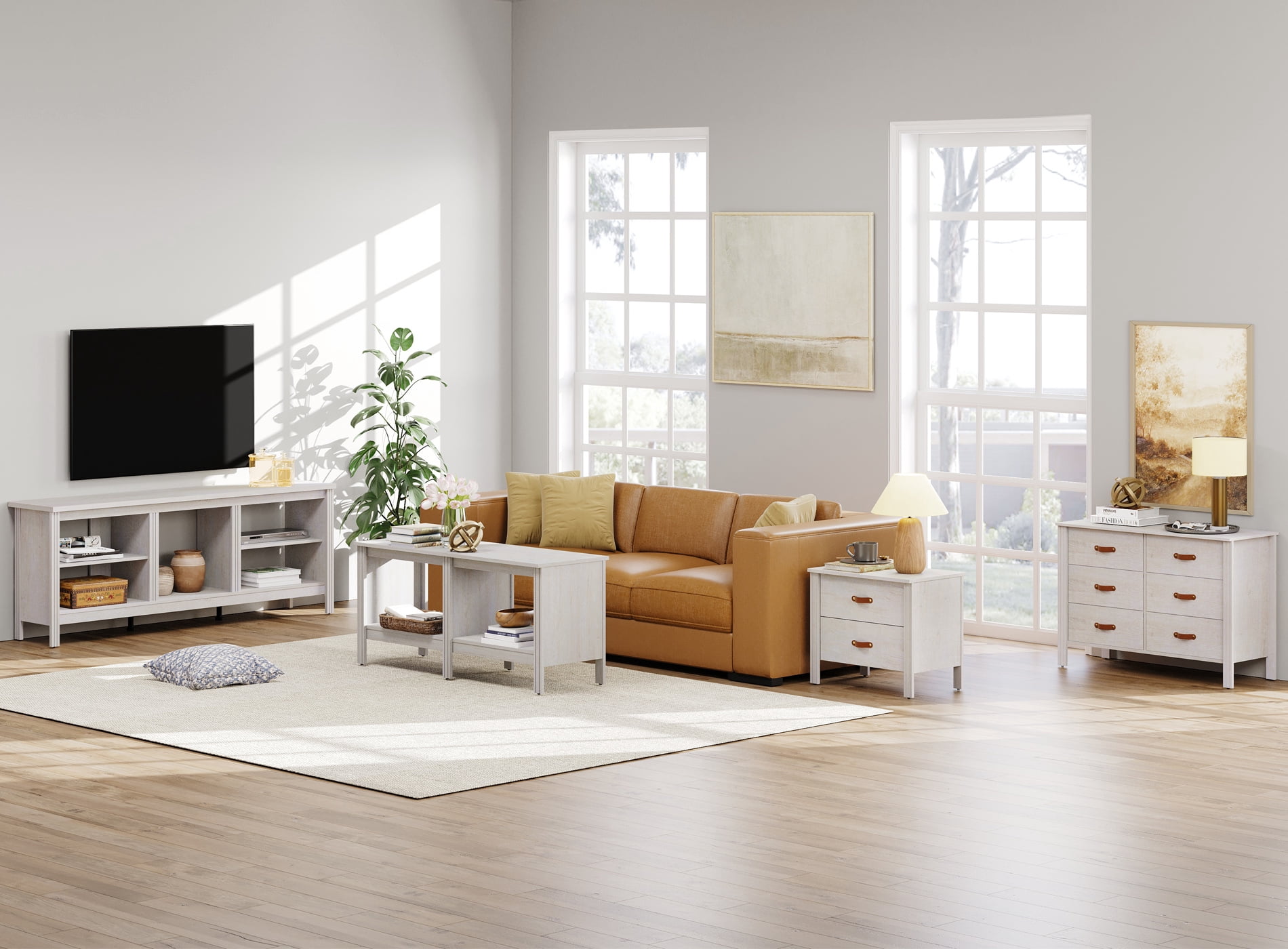 WAMPAT 70 Inch Farmhouse Entertainment Center for Up to 75 Inch TV, White Media Console Table