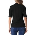 thumbnail image 3 of INSPIRE CHIC Half Sleeve T Shirts for Women Turtleneck Top Casual Blouses Solid Elastic Soft Elbow Length Tops S Black, 3 of 6