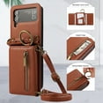 thumbnail image 3 of ELEHOLD Case for Samsung Galaxy Z Flip 4, Zipper Leather Wallet Crossbody Case with Detachable Ring Kickstand & Card Slots,Coffee, 3 of 11
