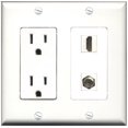 thumbnail image 1 of RiteAV - 15 Amp Power Outlet and 1 Port HDMI and 1 Port Coax Cable TV- F-Type Decorative Type Wall Plate White, 1 of 1