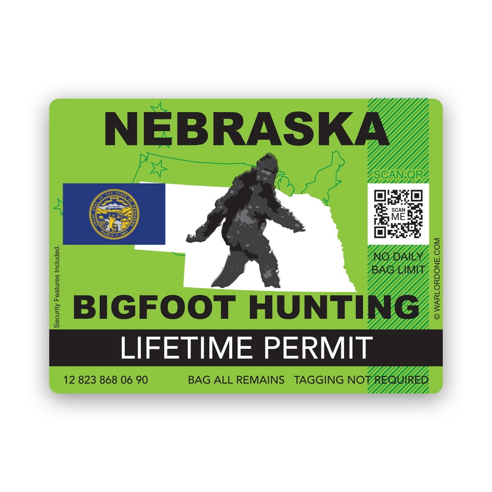 Nebraska Bigfoot Hunting Permit Sticker Decal Self Adhesive Vinyl