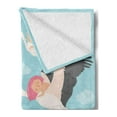 thumbnail image 2 of Baby Shower Soft Flannel Fleece Throw Blanket, Storks Flying over Town Delivering Babies Cartoon City New Born Announcement, Cozy Plush for Indoor and Outdoor Use, 60" x 80", Multicolor, by Ambesonne, 2 of 5