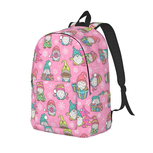 Disketp pink Holiday Joy print Canvas Backpack Lightweight Travel Daypack Student Rucksack Laptop Backpack-Small