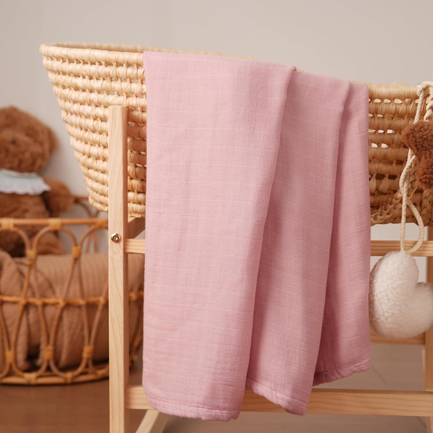 Yoofoss Muslin Swaddle Blankets, Organic Baby Blankets, 47 x 47 Inches Receiving Blanket 4-Pack for Baby Boys and Girls, Baby Essentials for Newborns Soft Breathable Pink Flower