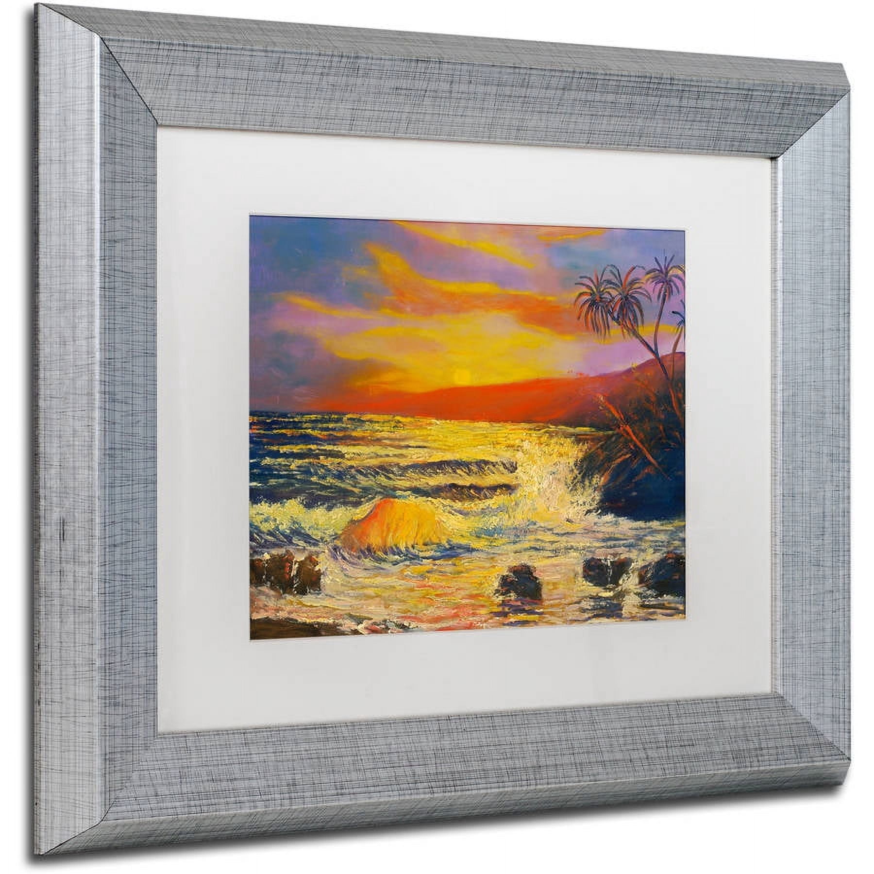 Trademark Fine Art "Maui Sunset" Canvas Art by Manor Shadian, White Matte, Silver Frame