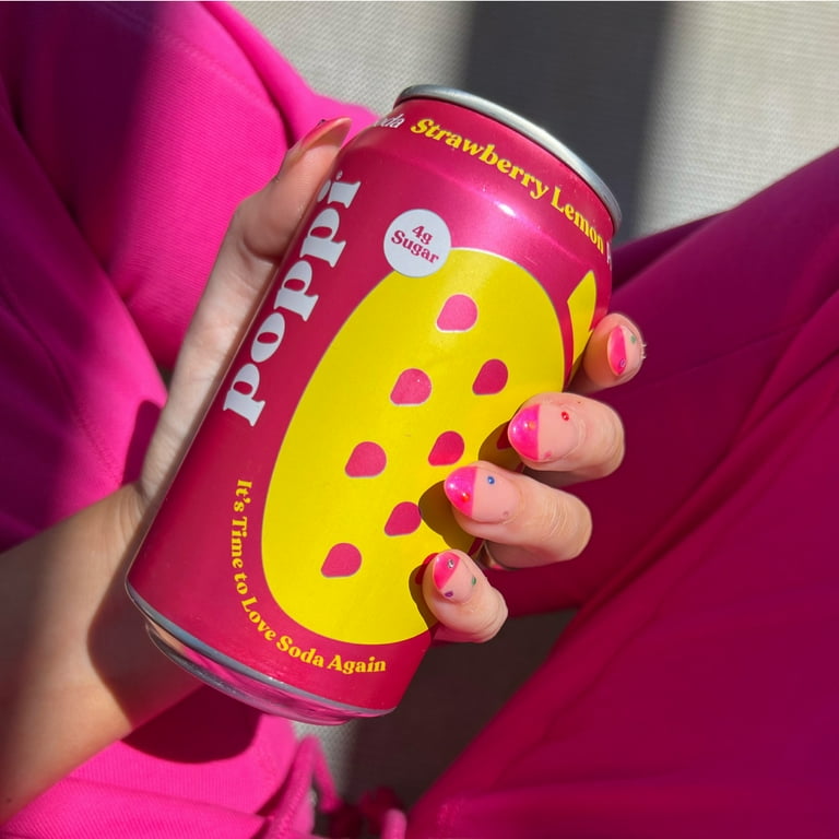 Poppi Strawberry Lemon Prebiotic Soda, 12 oz, 4 Pack Cans