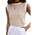 thumbnail image 2 of Women'S Eyelet Tank Tops Floral Casual Round Neck Sleeveless Fashion Beach Vacation Clothes Khaki L, 2 of 7