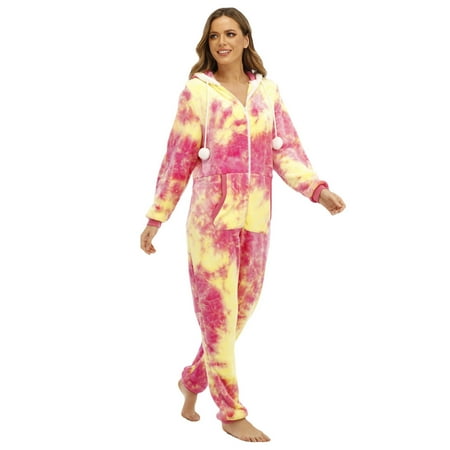 

Winter Fall Pajamas for Women Fleece Christmas Hooded Jumpsuit Rompers Clubwear Nightwear Plush Onesie Sleepwear