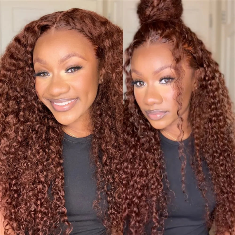 Chocolate Brown 13x6 HD Lace Frontal Wigs Deep Wave 250 Density Curly Human Hair Wigs for Black Women