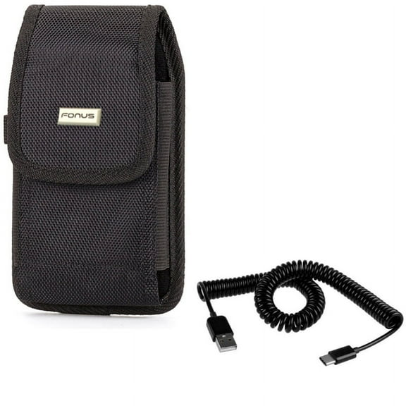 Holster Swivel Case Belt Clip w Type-C Coiled USB Cable L4R for Kyocera DuraForce Pro 2 - LG G5 G6, V30 V35 ThinQ - Motorola Moto Z Droid X4 - Nokia 8 - Samsung Galaxy S9, S8, active