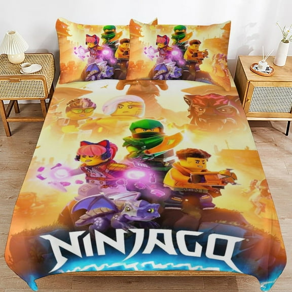 Thickened Bed Three Piece Set, NinjagoPrinted Soft Bedding Set With Pillow Shams 79"x90"
