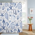 thumbnail image 4 of Shower Curtains for Bathroom, Navy Blue Coastal Waterproof Fabric Shower Curtain, Nautical Ocean Shell Starfish Sea Decorative Bathroom Curtain for Bathtub, 66"x72", No Hooks Included, 4 of 9