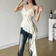 thumbnail image 5 of Uaswgudfs Women's Flowy Layered Ruffle Asymmetric Hem Spaghetti Strap Tank Top with Draped Detail, Lightweight Fabric for Summer Casual Style White M, 5 of 9