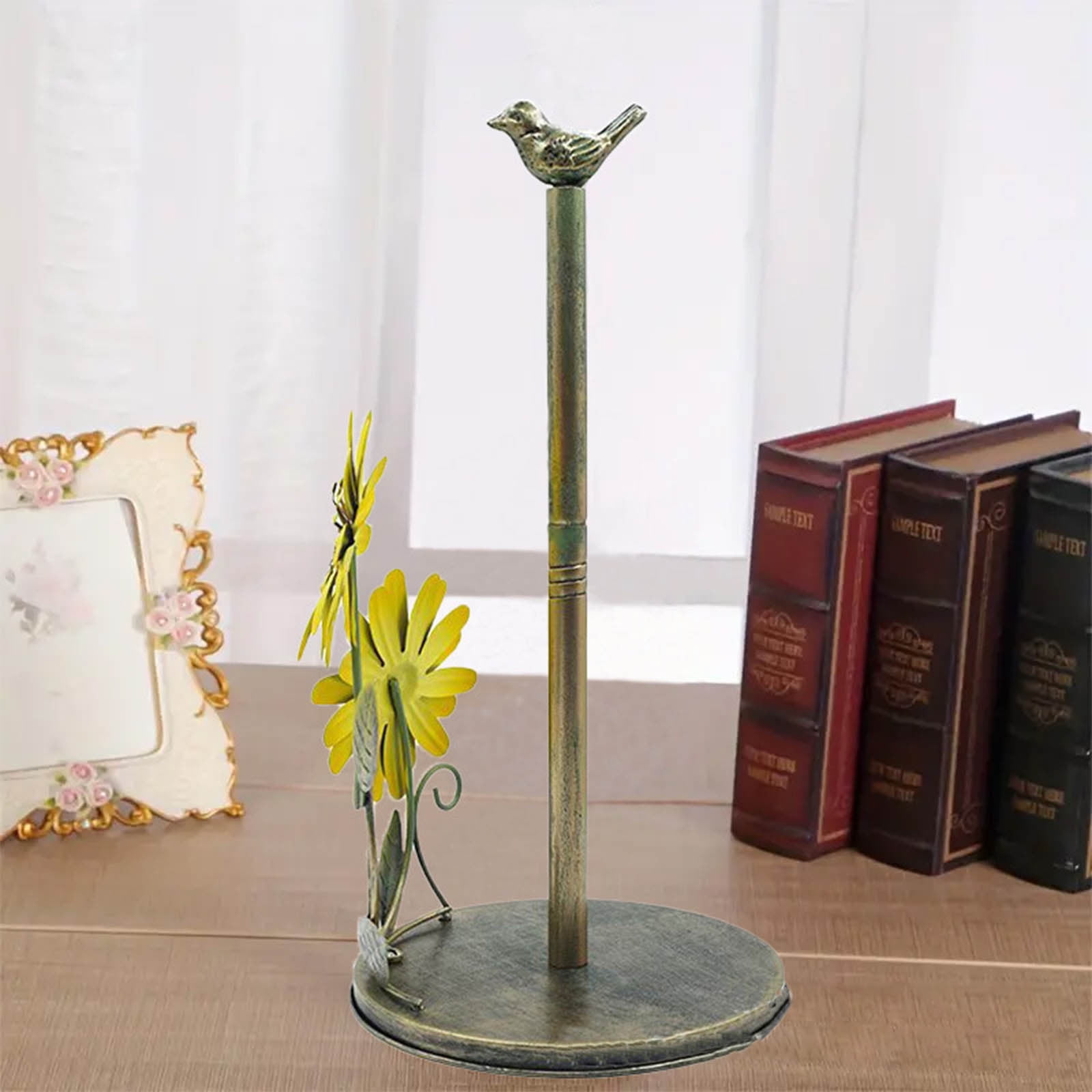 EDHITNR Sunflower Kitchen Paper Towel Holder, Yellow Metal Paper Towel Dispenser for Kitchen Counter Decor, Sunflower Bird Tissue Roll Holder Wall Mount Home Decor Housewarming Gift