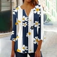 thumbnail image 2 of hxobax Floral Tunic Tops for Womens Casual Button Crewneck Tshirts Pleated Pullover 3/4 Sleeve Shirt, 2 of 5