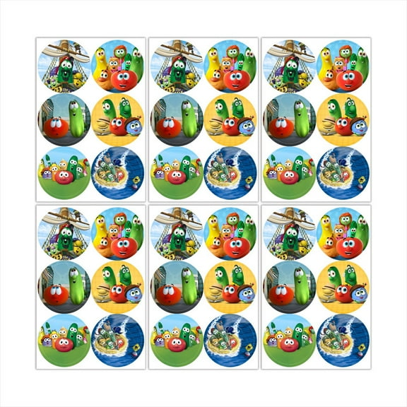VeggieTales in the House Stickers Party Favors Labels Birthday Thank You Themed Round Circle Baby Shower 60pcs