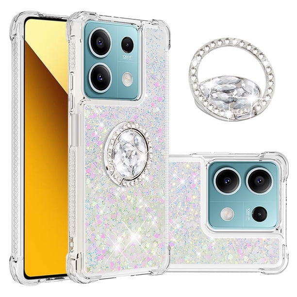 Funda para Xiaomi Redmi Note 13 5G con Brillo Líquido Flotante, Purpurina, Parachoques y Anillo Giratorio Soporte