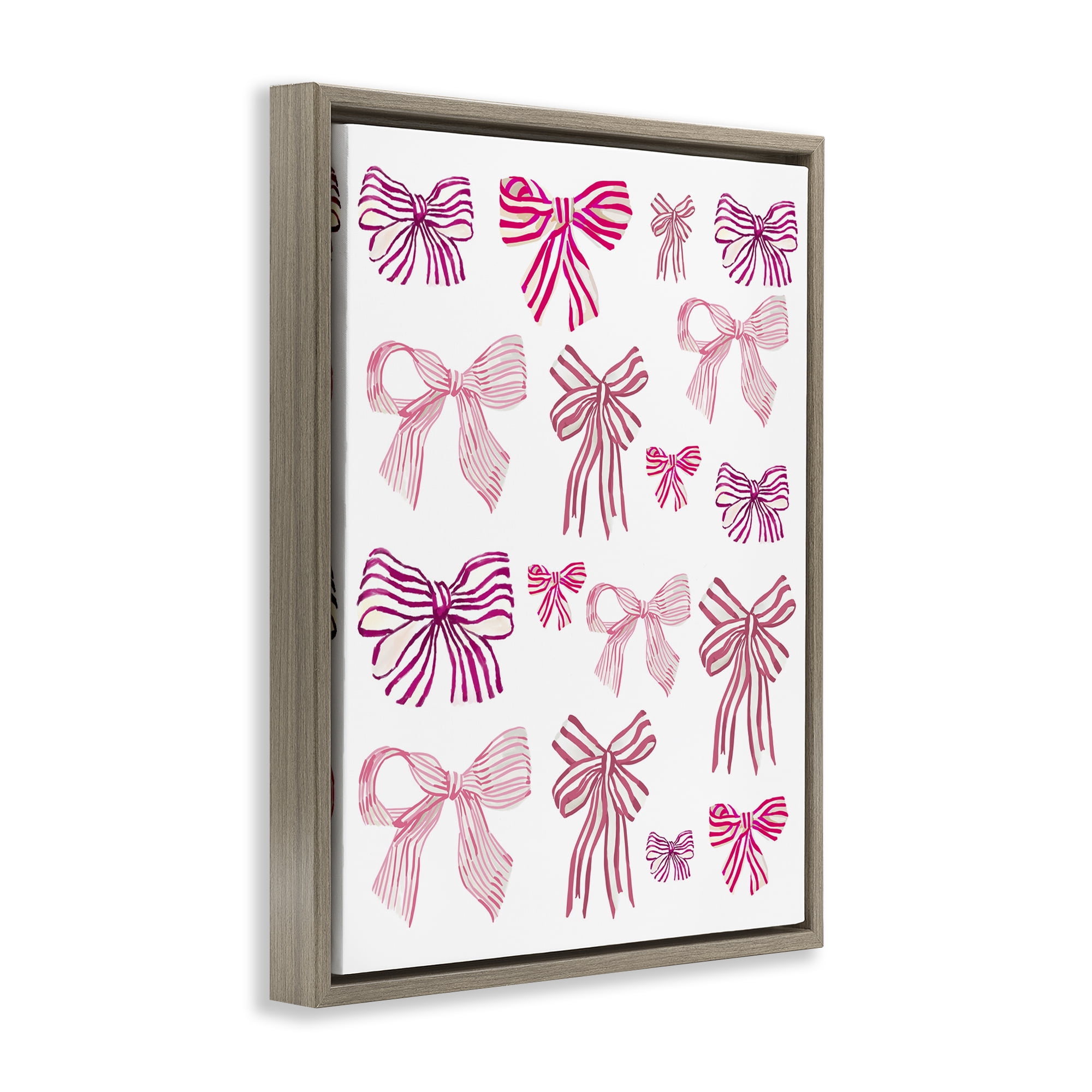 Stupell Industries Varied Pink Bows Beauty & Fashion Painting Brown Floater Framed Art Print Wall Art, 17 x 21