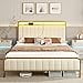 thumbnail image 3 of Rolanstar Queen Size Bed Frame with LED Light and Charging Station, Upholstered Headboard and Footboard, Metal Slat, Noise Free, Easy Assembly, Golden, 3 of 4