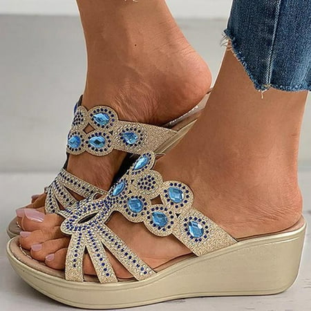 

Feiboyy Women s Wedges Causal Shoes Water Drop Wave Point Bohemian Style Slope Heel Casual Shoes Slippers Sandals