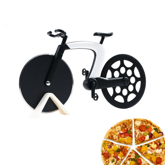 Djiypn Bicycle Pizza Cutter,Non-stick Bike Pizza Slicer, Stainless Steel Cutting Wheels for Pizza Lovers,Holiday Vacation Funny Gifts Kitchen Gadget Cool for Men Women, White
