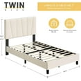 thumbnail image 2 of Twin Size Bed Frame with Adjustable Headboard, Velvet Upholstered Tufted Twin Platform Bedframe with Strong Wooden Slats, Mattress Foundation, No Box Spring Needed, Easy Assembly, Beige, 2 of 7