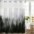 thumbnail image 2 of No Hook Shower Curtain Set Blue Black Misty Forest Shower Curtain Sets Luxury Hotel Style with See Through Top Window, Fabric Shower Curtain , Blue, 72" Wx72 L, 2 of 6