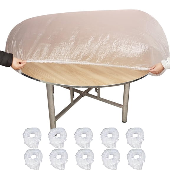 MODANU 10Pcs Plastic Tablecloth Disposable, 70inch Elastic Edged Plastic Tablecloth Protector, Waterproof Wipeable Round Table Cover for Indoor Outdoor Patio Parties Use