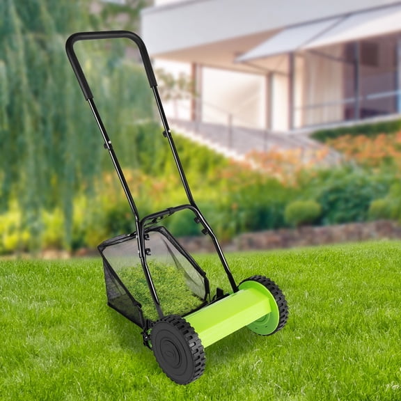 12 Inch Manual Push Reel Lawn Mower, No-Power Grass Cutter With Grass Catcher For Small Yard And Lawn Maintenance