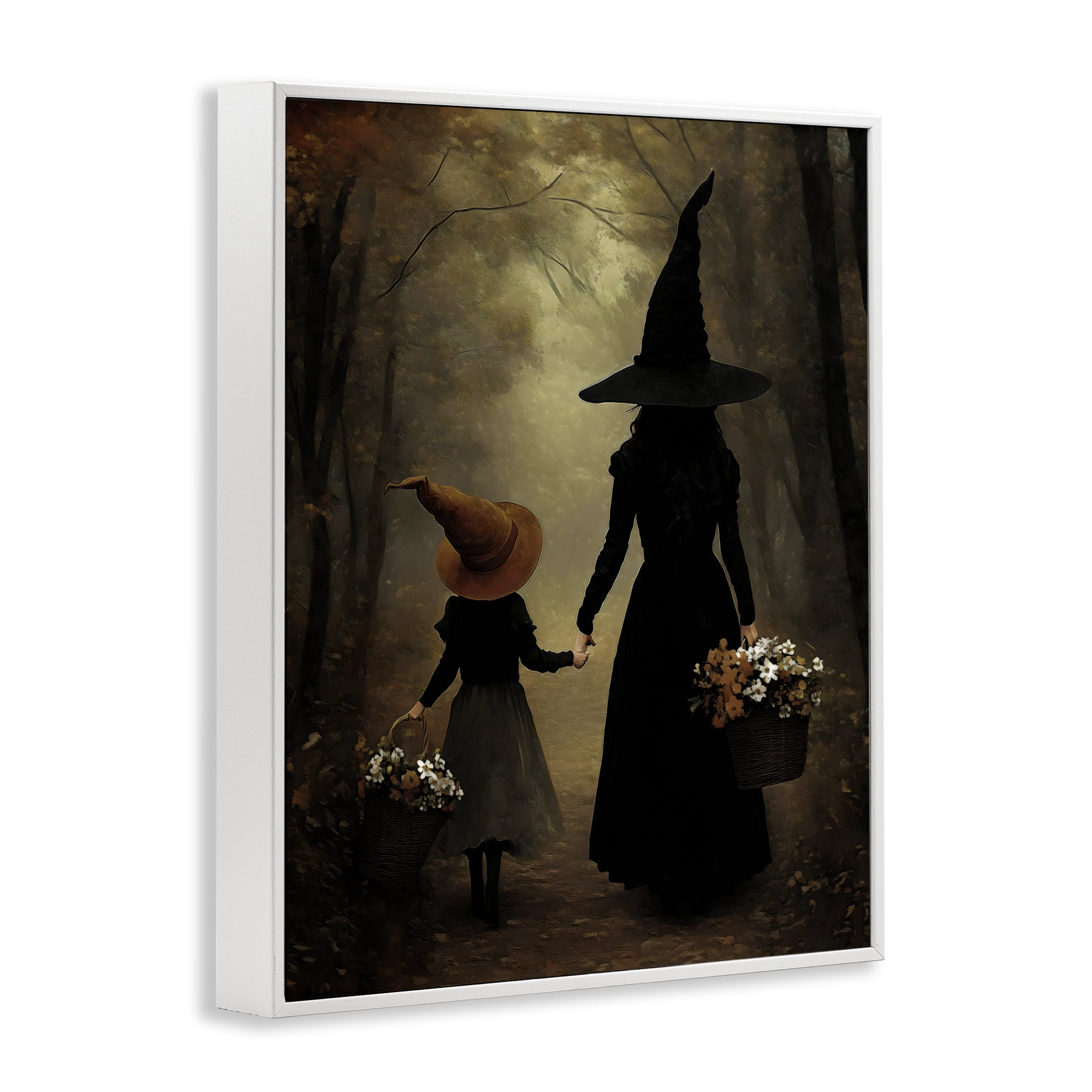 Witch & Daughter Mystical Forest White Framed Giclee Art, design by Arlington Prints