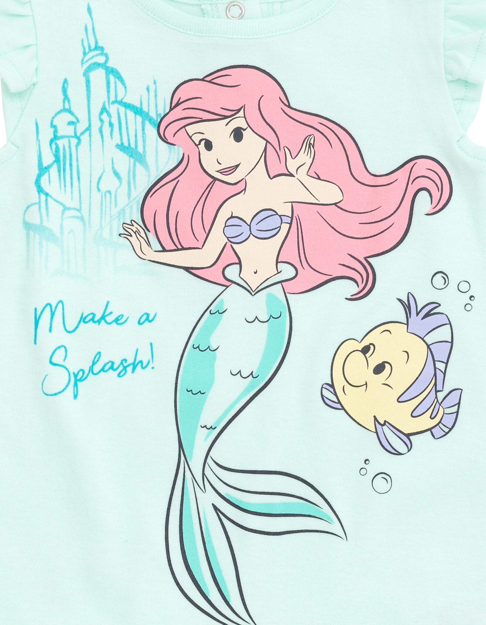 Disney The Little Mermaid Baby Girls' 2-Pack Short Sleeve and Sleeveless Bubble Romper Set Mint and Pink Ariel and Flounder
