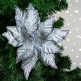 thumbnail image 2 of Northlight 25" Glittered Silver Poinsettia Christmas Stem Spray, 2 of 4