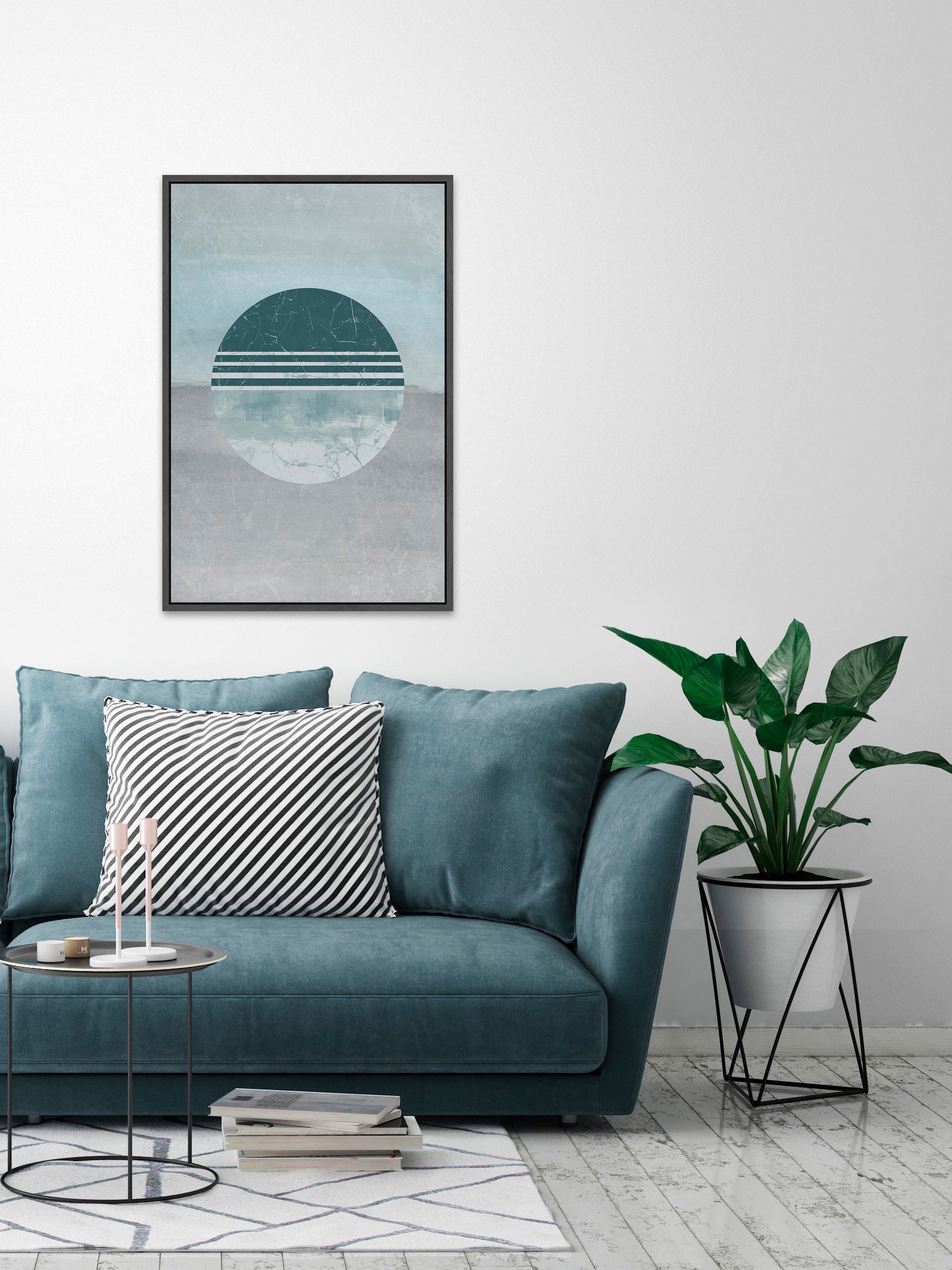 Teal Surprise Floater Framed Painting Print on Canvas
