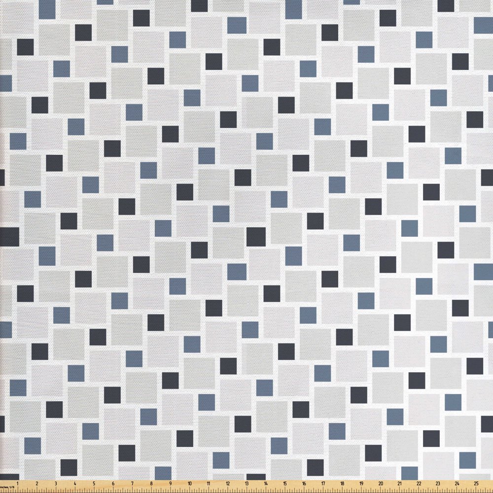 Muted Colors Fabric by the Yard Upholstery, Geometric Grid with Soft