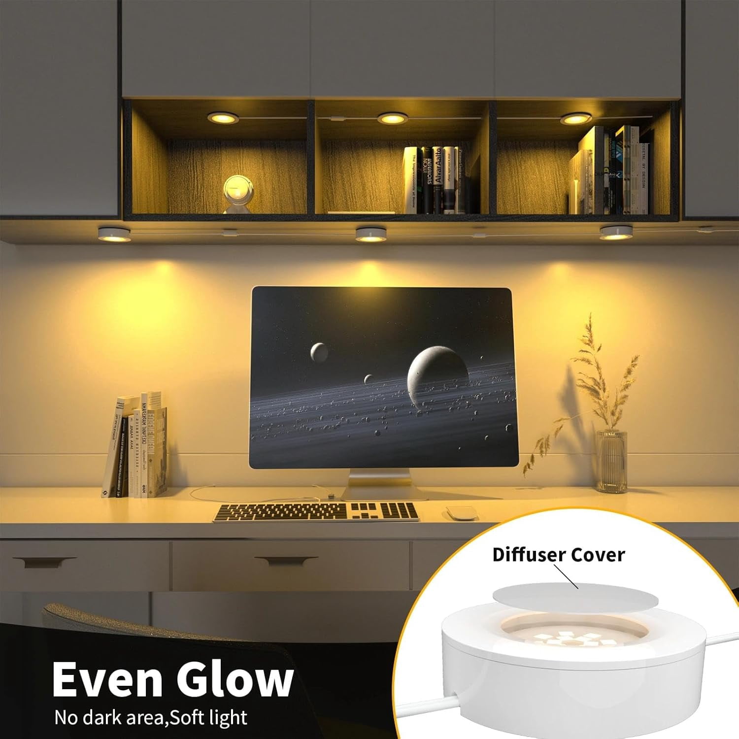 Hardwired LED Puck Lights with Switch - 3 Pack, Linkable Under Cabinet Lighting for Kitchen, Shelf, Bookcase & Pantry, Warm White 3000K, 120V, Recessed or Plug-In Install
